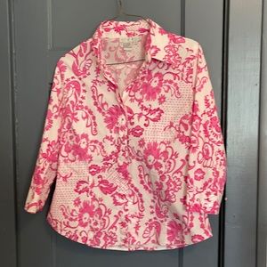 Pink and white stretch blouse. Great condition- fits size 10 cotton/spandex